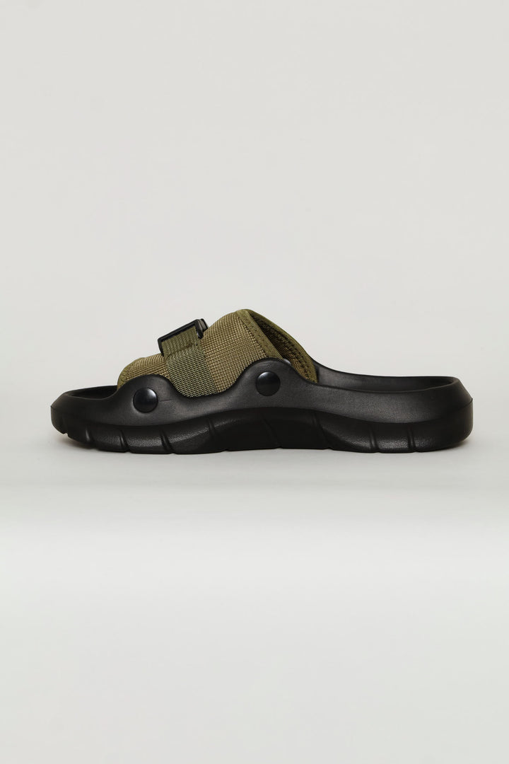 Buckle Detail Mesh Upper Slide - Olive