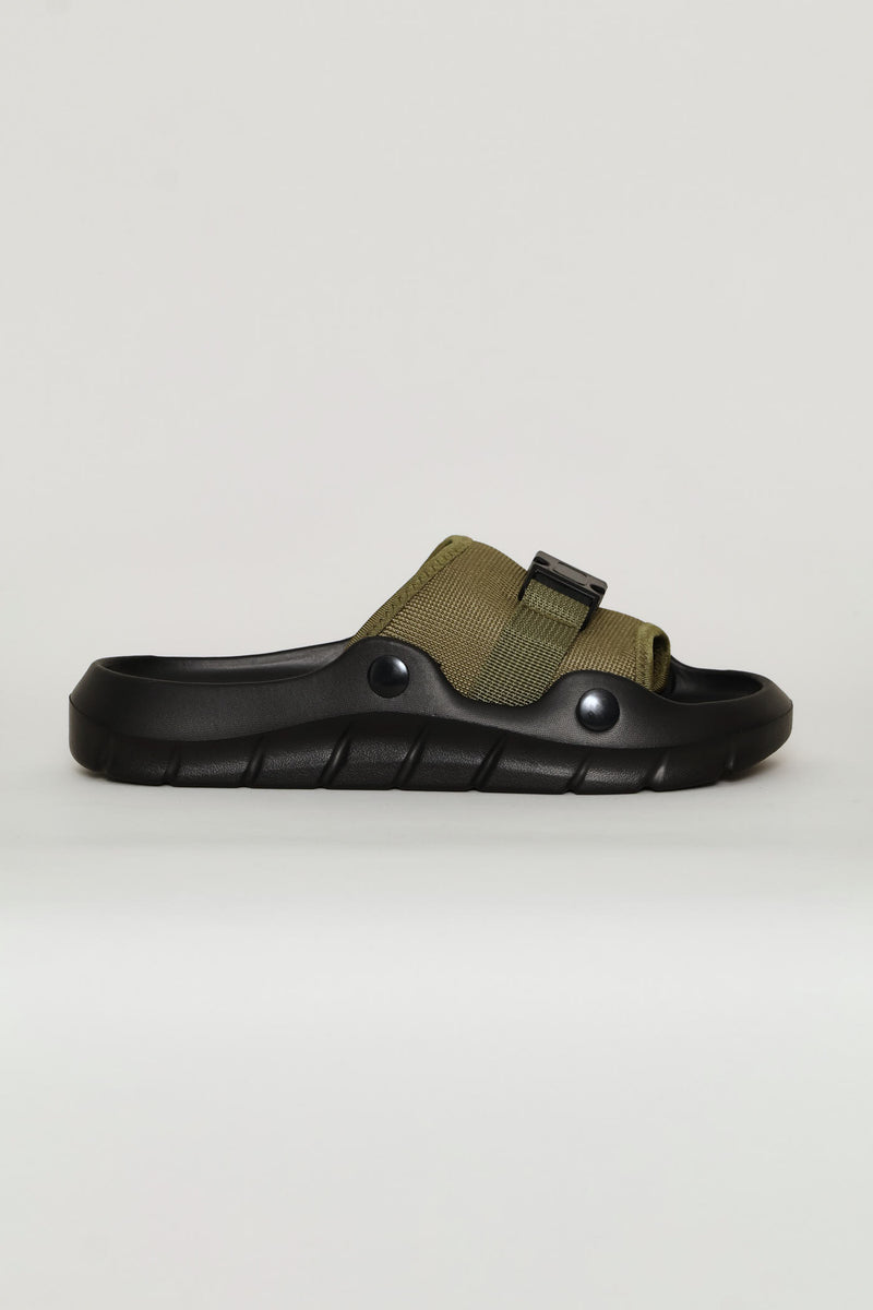 Buckle Detail Mesh Upper Slide - Olive