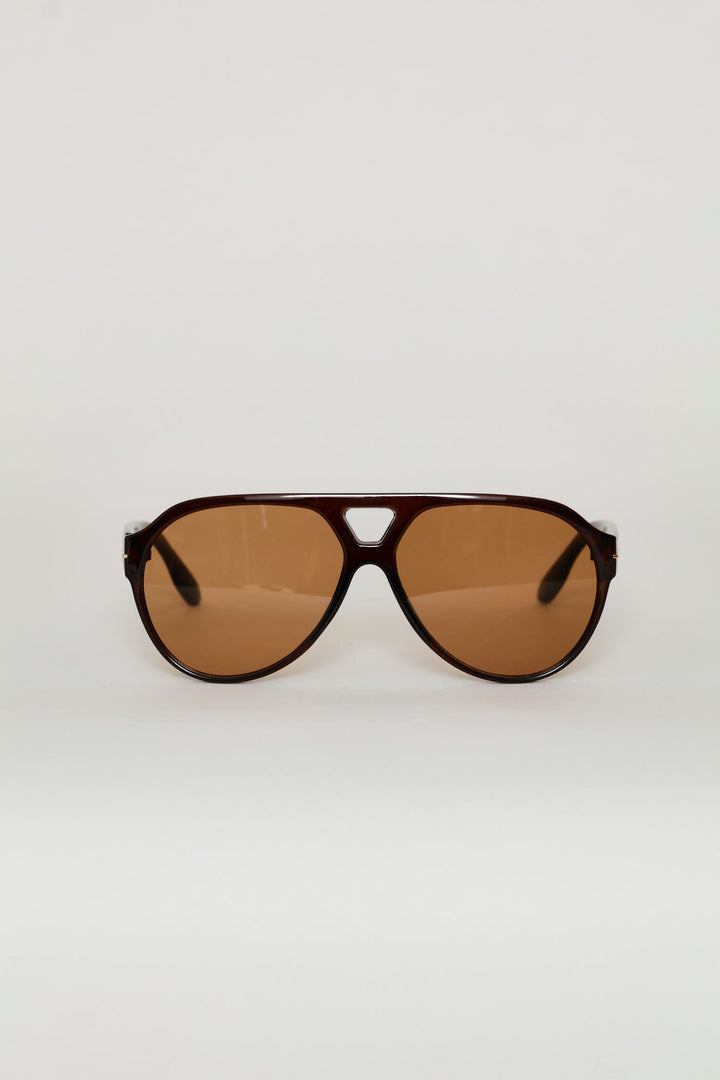 Gold Trim Aviator Sunglasses - Brown
