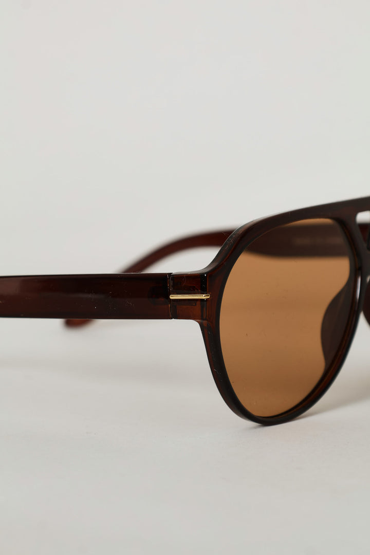 Gold Trim Aviator Sunglasses - Brown