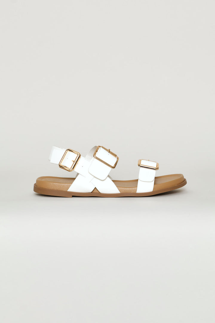 Triple Buckle Strap Sandal - White