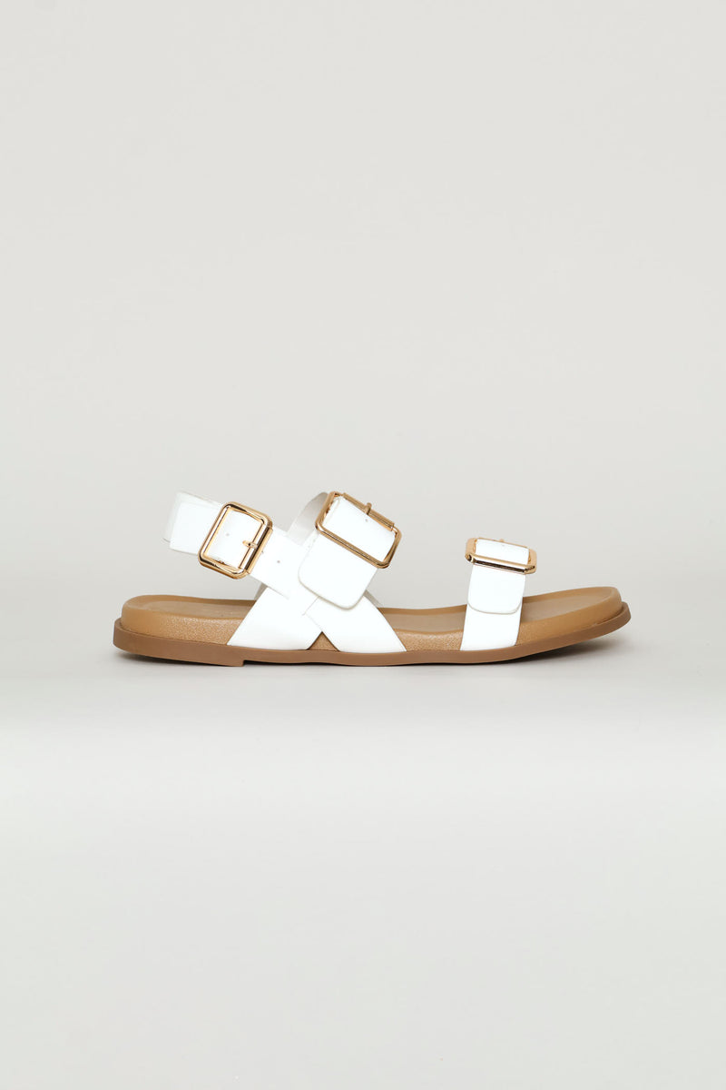 Triple Buckle Strap Sandal - White