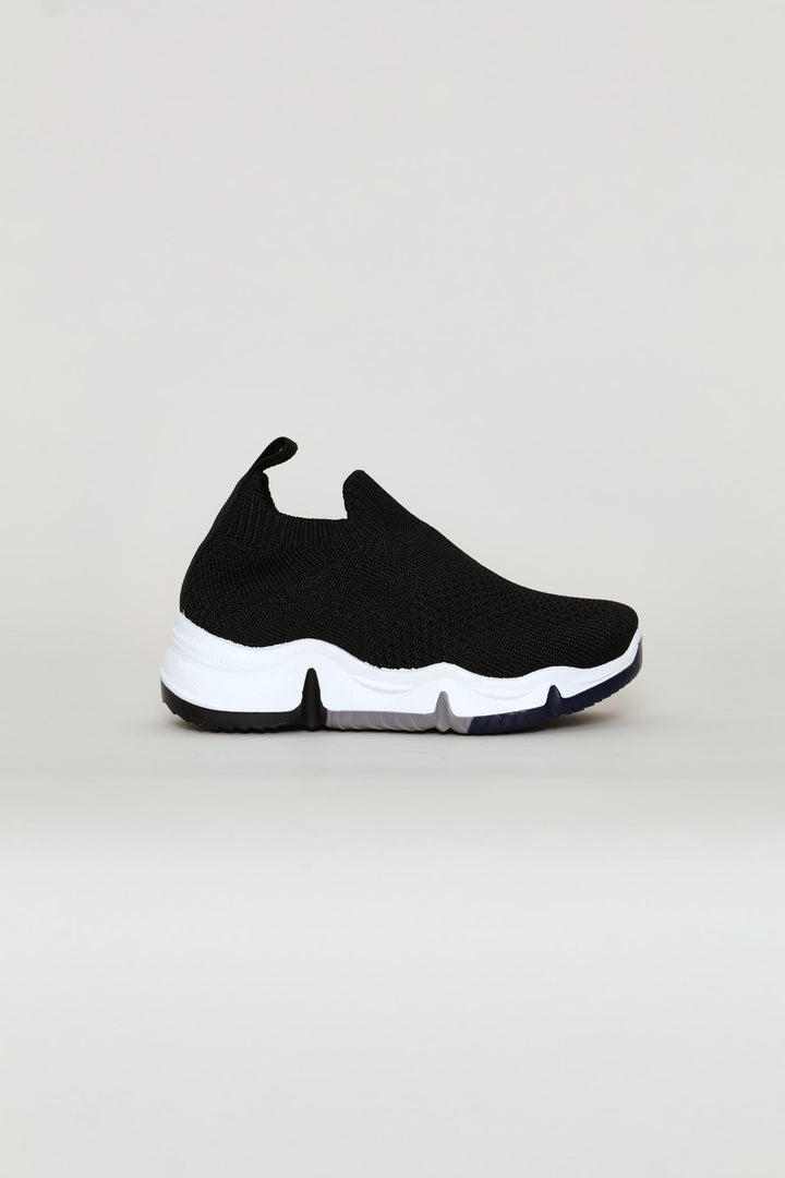 Pre-Boys Knit Slip On Trainer - Black