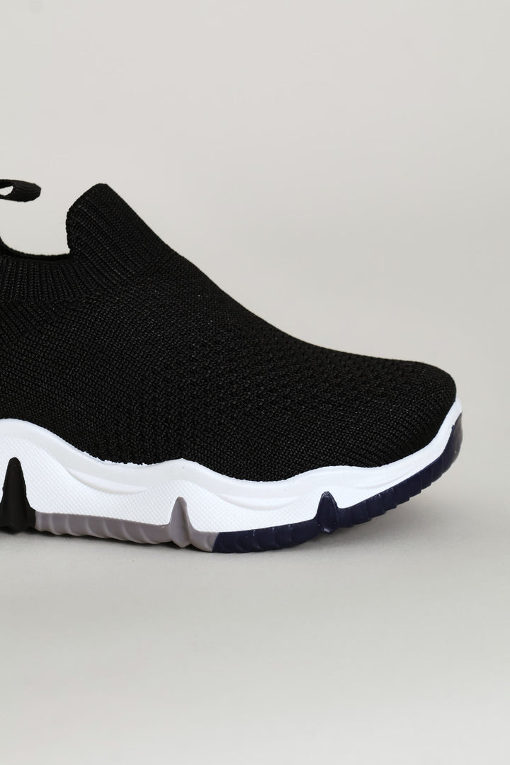 Pre-Boys Knit Slip On Trainer - Black