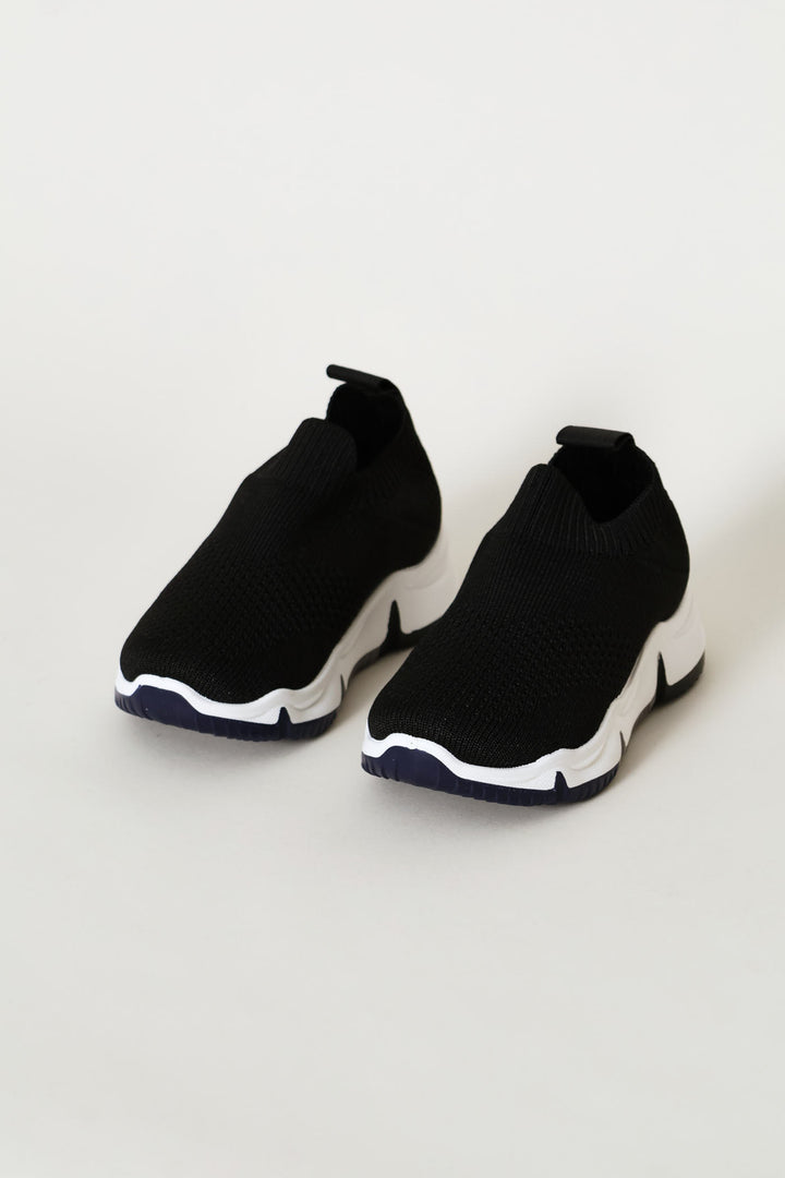 Pre-Boys Knit Slip On Trainer - Black