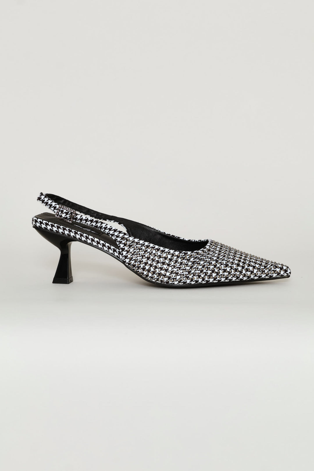 Houndstooth Diamante Slingback Heel - Black/White