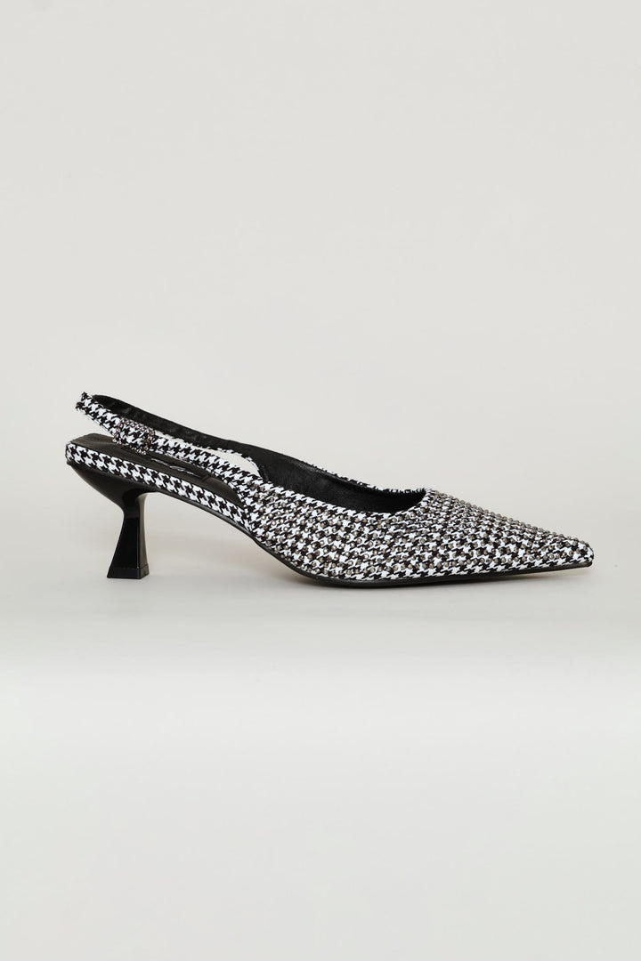 Houndstooth Diamante Slingback Heel - Black/White