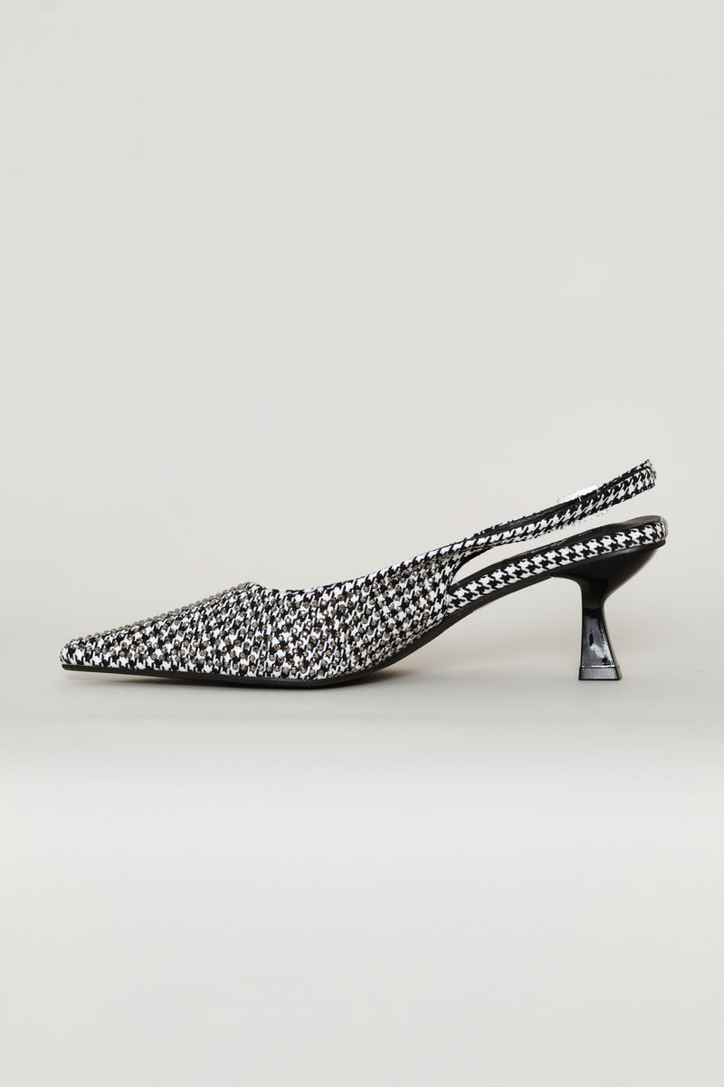Houndstooth Diamante Slingback Heel - Black/White
