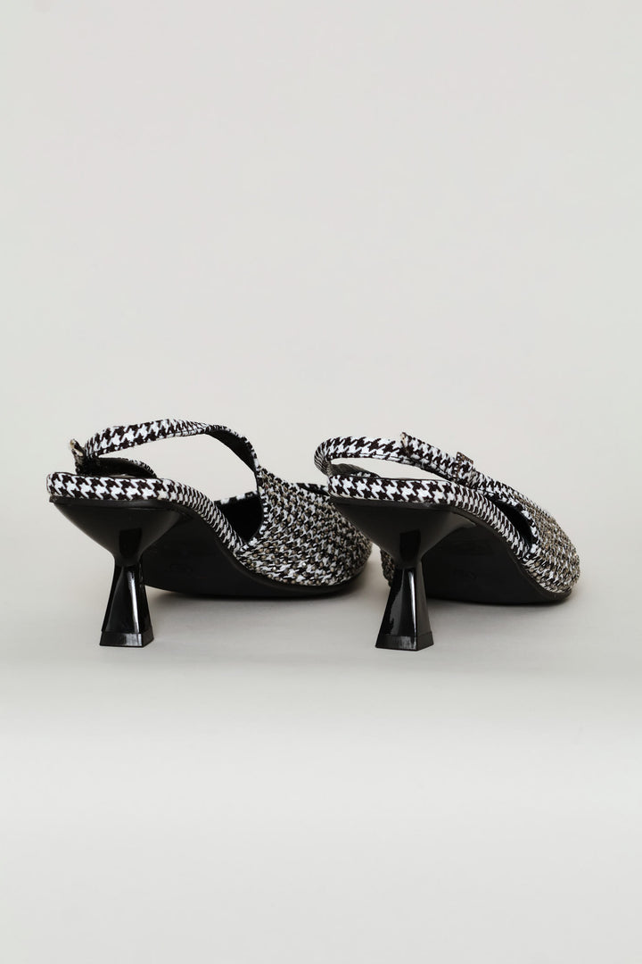 Houndstooth Diamante Slingback Heel - Black/White