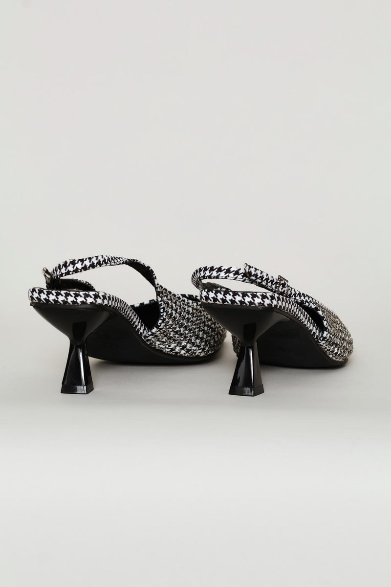 Houndstooth Diamante Slingback Heel - Black/White