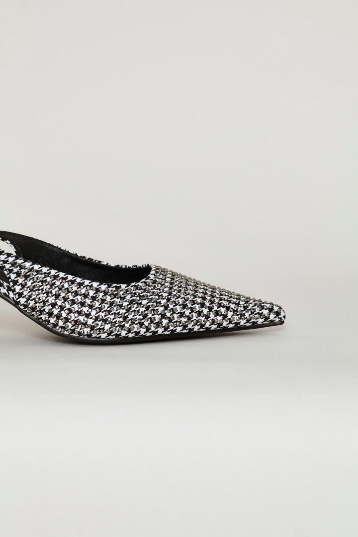 Houndstooth Diamante Slingback Heel - Black/White