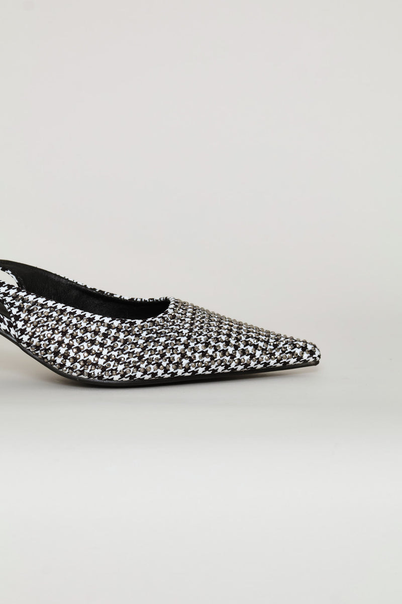 Houndstooth Diamante Slingback Heel - Black/White