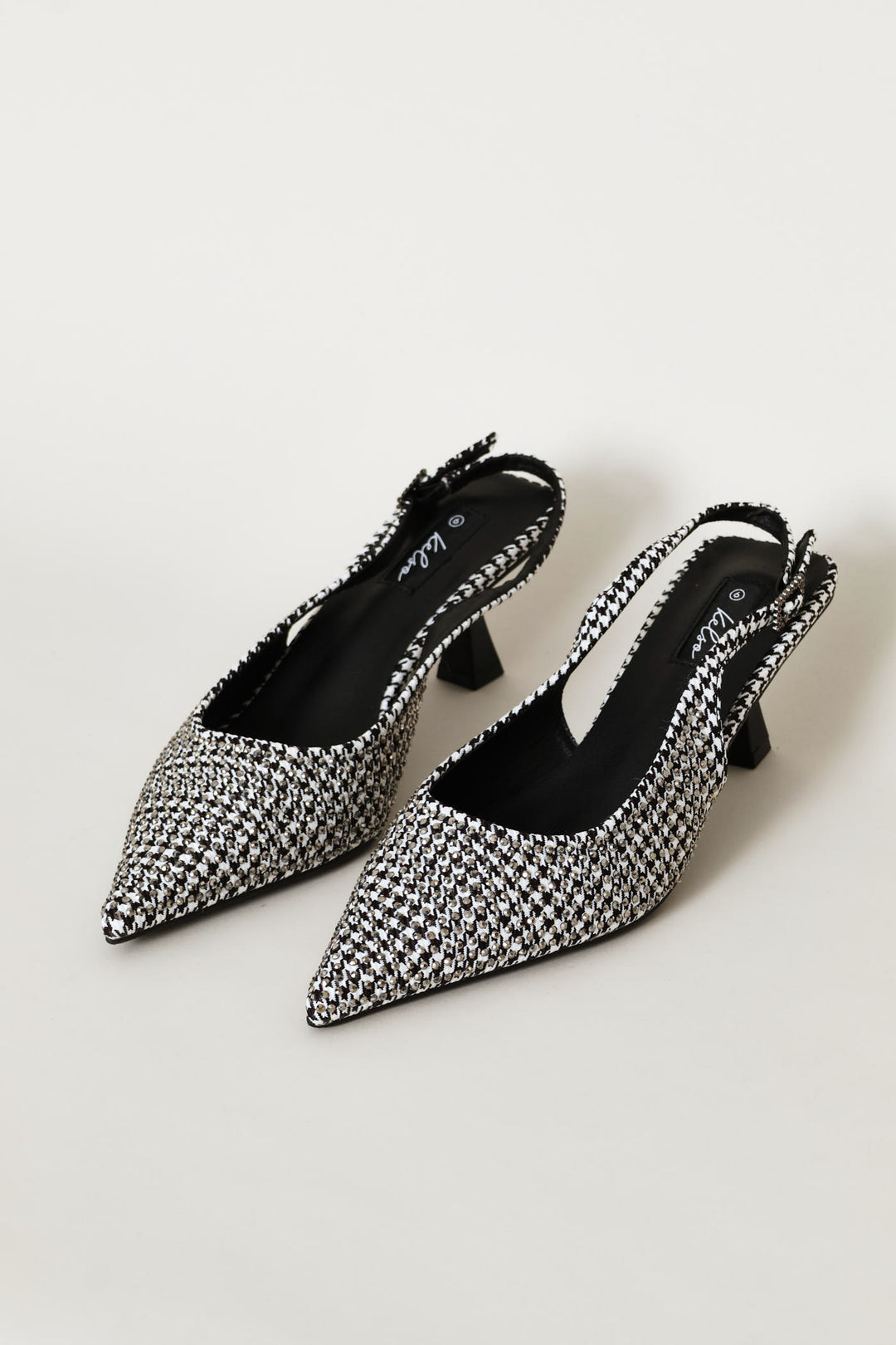 Houndstooth Diamante Slingback Heel - Black/White