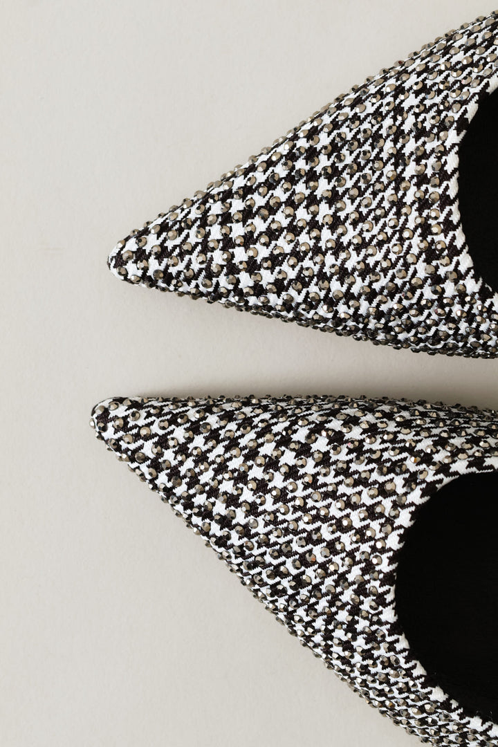 Houndstooth Diamante Slingback Heel - Black/White