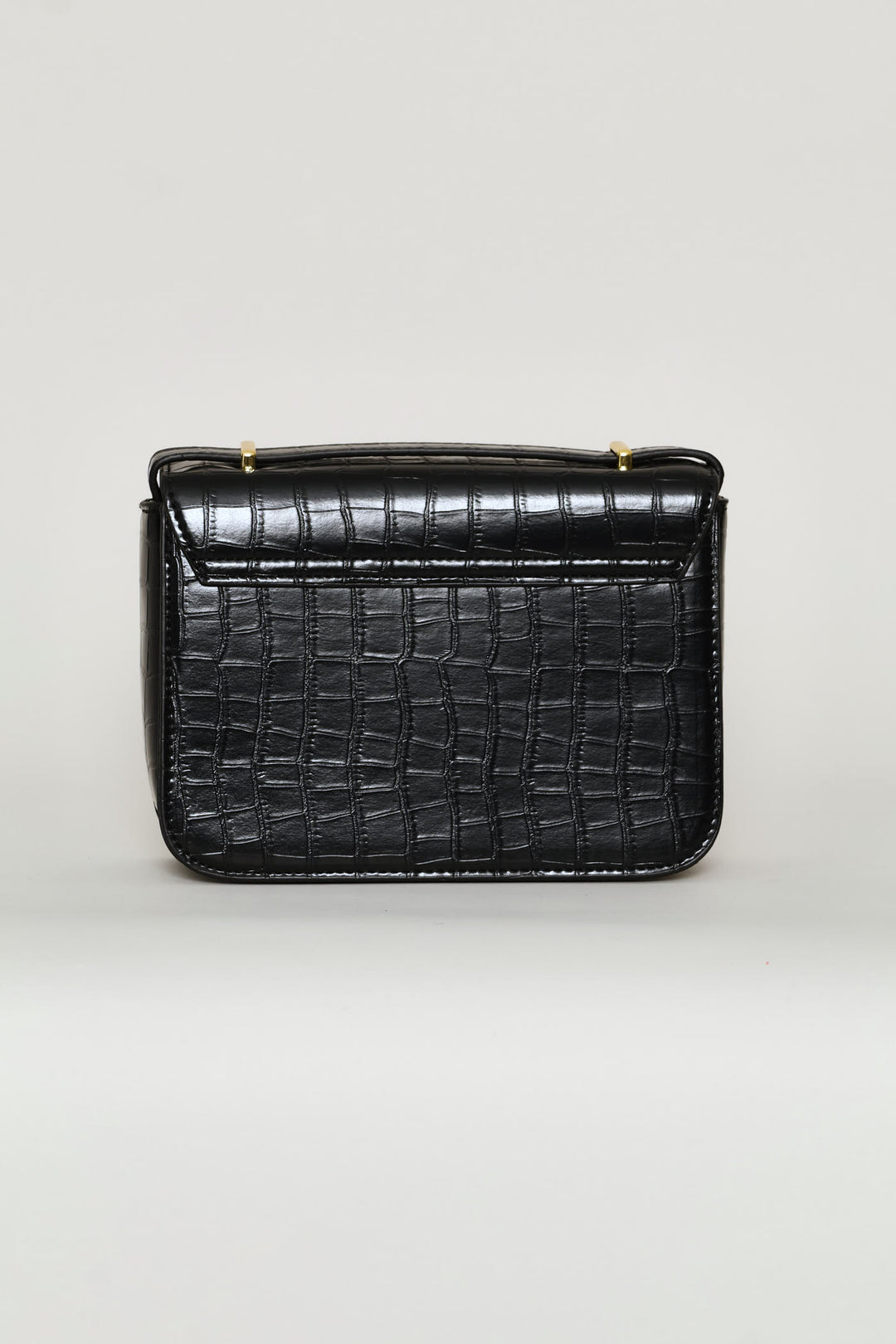 Textured Gold Trim Satchel Bag - Black