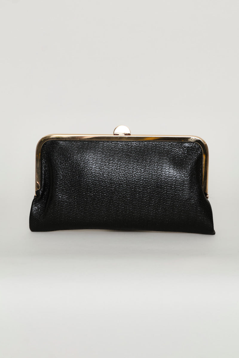 Clip Closure Clutch Purse - Black