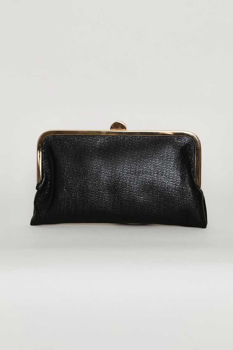 Clip Closure Clutch Purse - Black