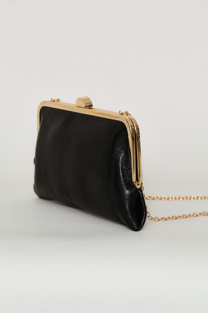 Clip Closure Clutch Purse - Black