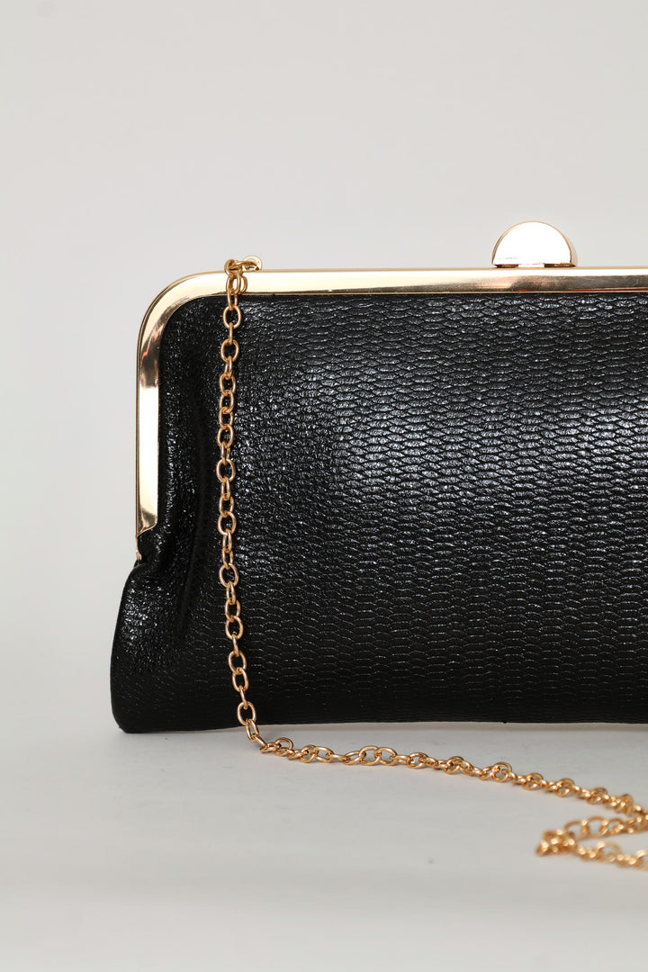 Clip Closure Clutch Purse - Black