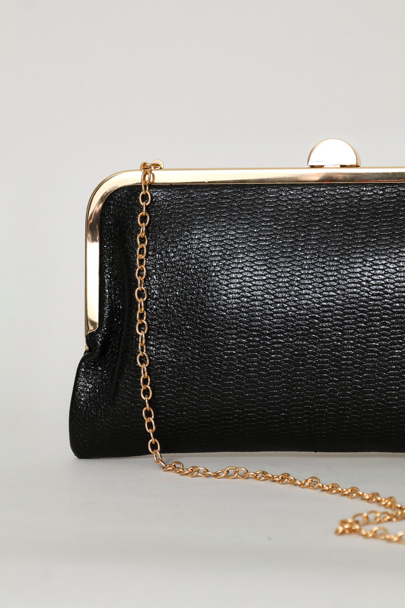 Clip Closure Clutch Purse - Black