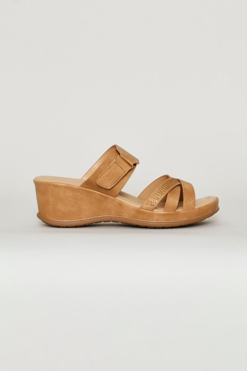 Shaped Heel Sandal - Tan