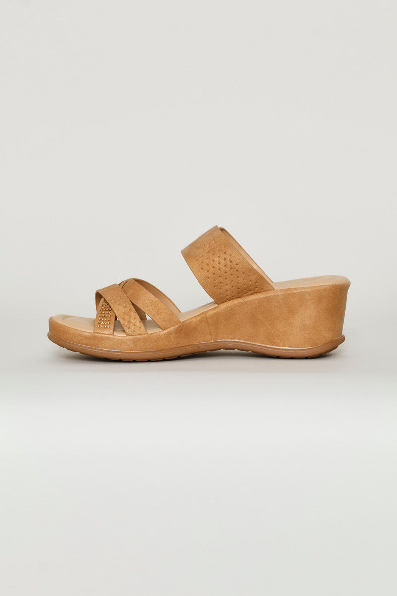 Shaped Heel Sandal - Tan