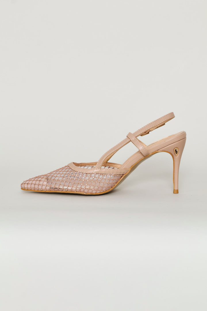 Mesh Diamante Heel - Nude