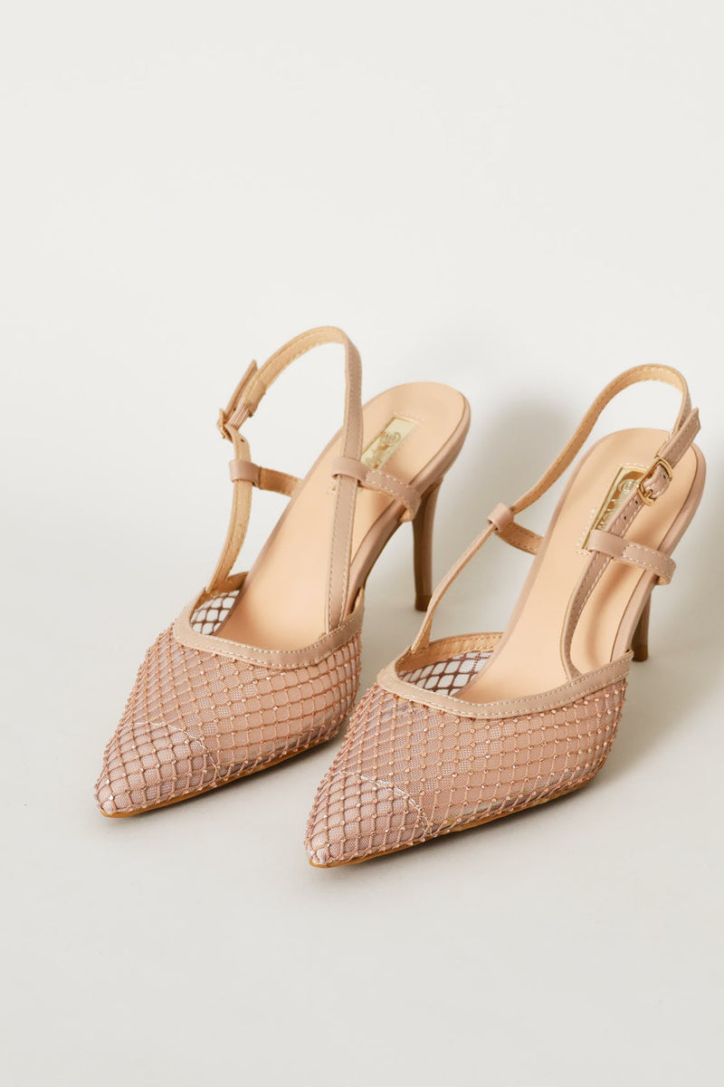 Mesh Diamante Heel - Nude