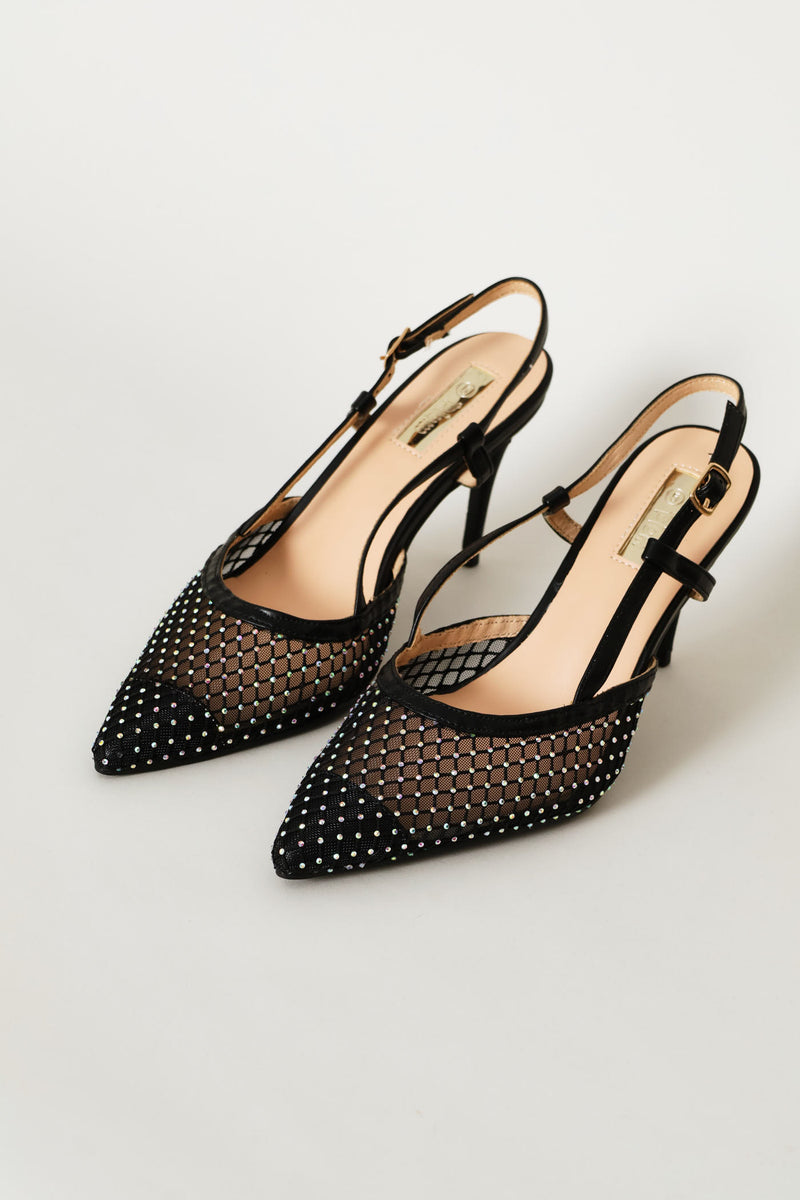 Mesh Diamante Heel - Black