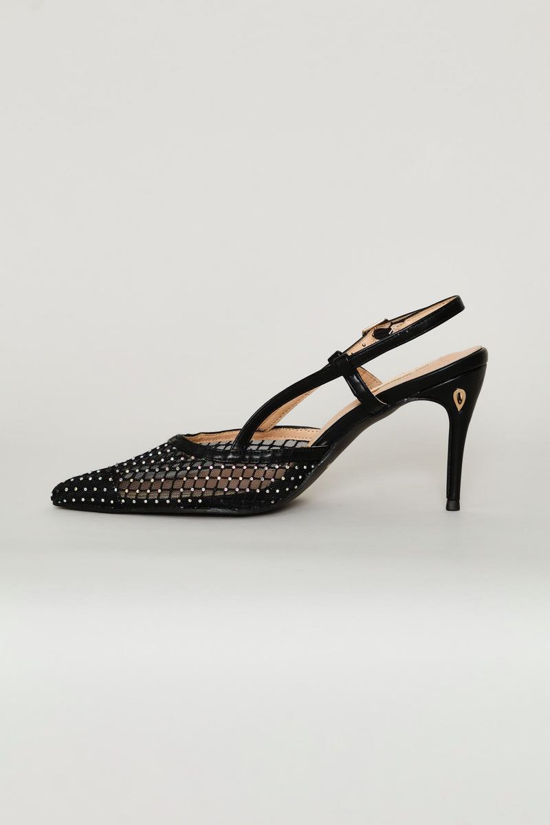 Mesh Diamante Heel - Black