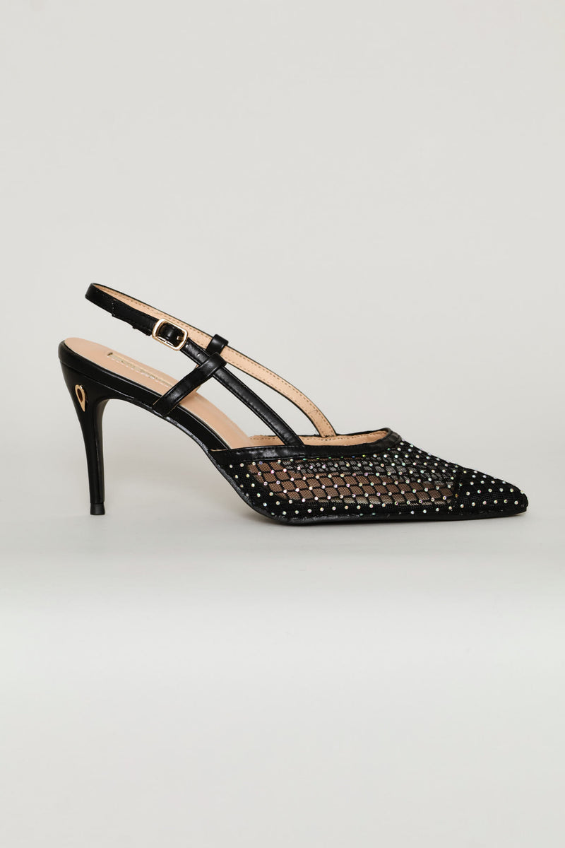 Mesh Diamante Heel - Black