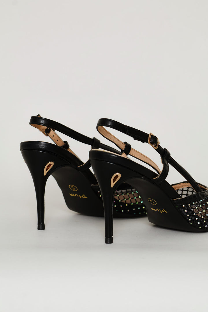 Mesh Diamante Heel - Black