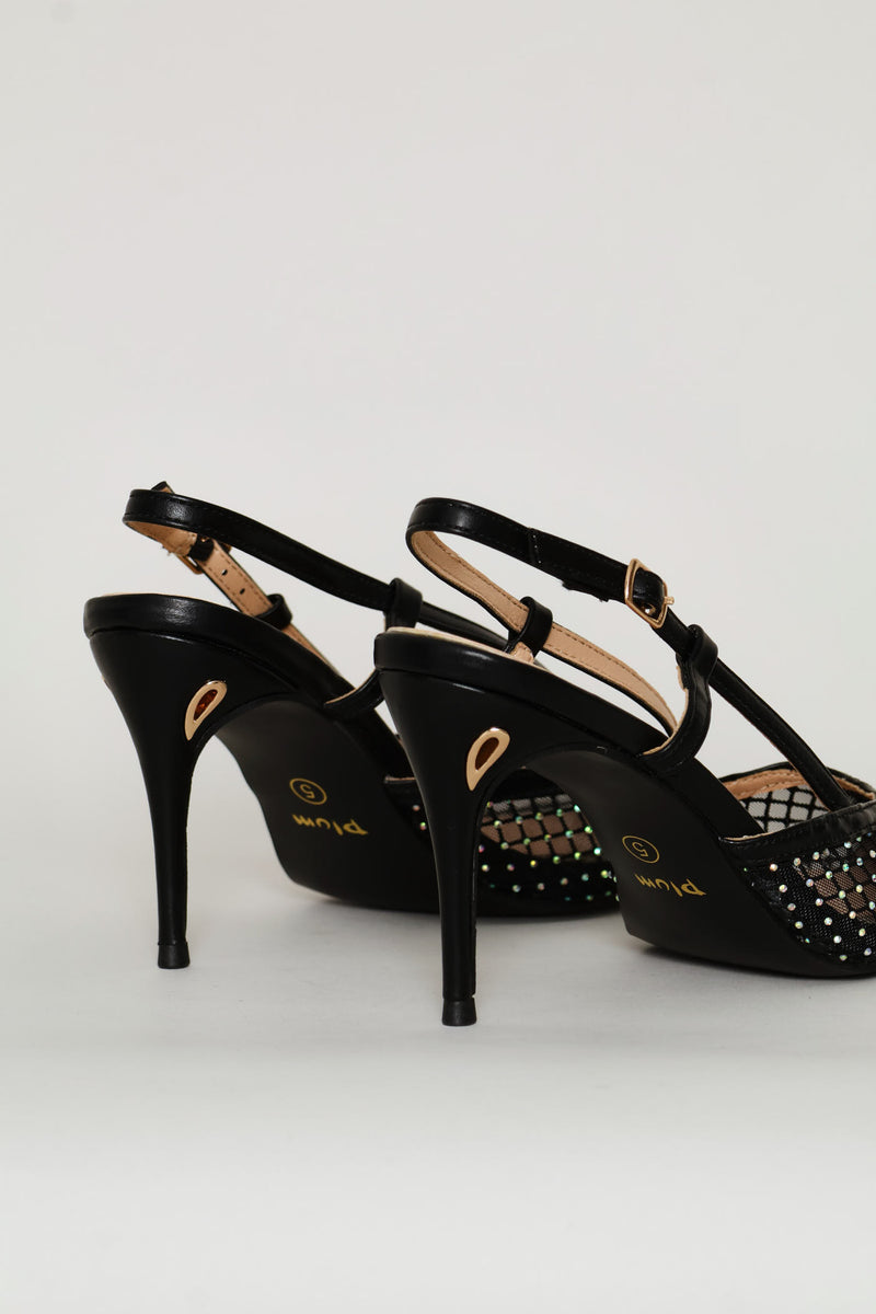 Mesh Diamante Heel - Black