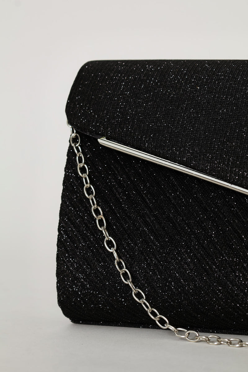 Shimmer Envelope Clutch - Black