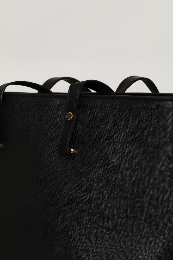Gold Trim Shopper Bag - Black