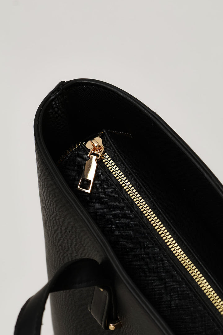 Gold Trim Shopper Bag - Black
