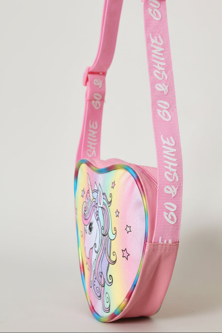 Pre-Girls Heart Unicorn Sling Bag - Pink