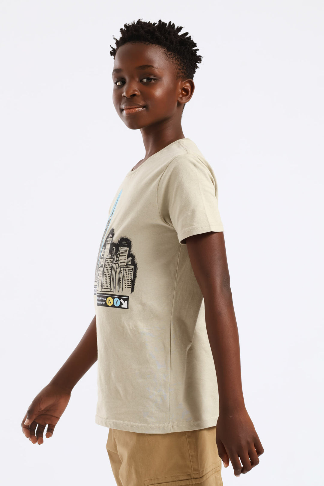 Boys Nyc Cityscape Print Tee - Olive