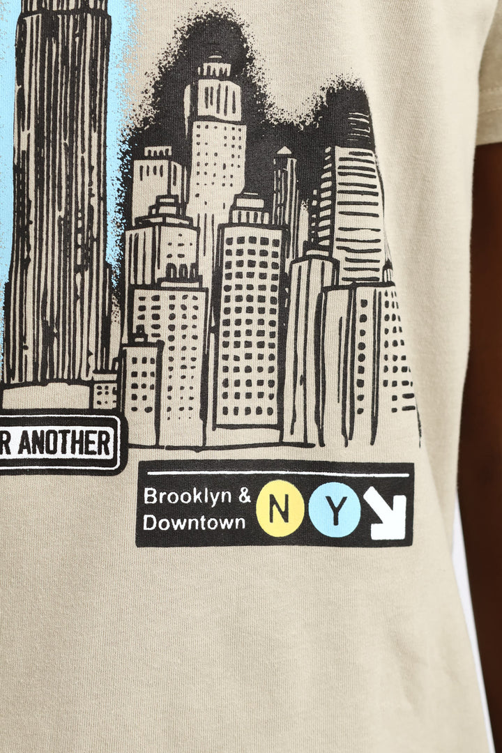Boys Nyc Cityscape Print Tee - Olive