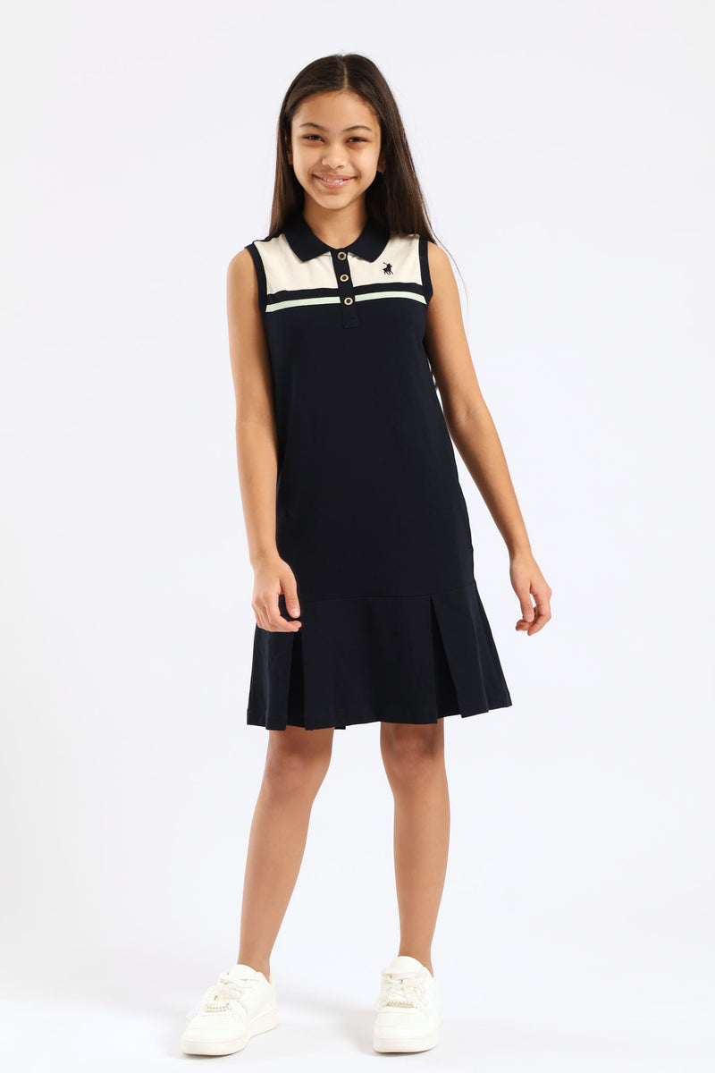 Girls Kerry Sleeveless Golfer Dress - Navy