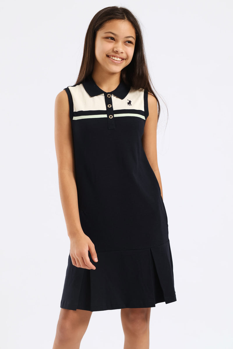 Girls Kerry Sleeveless Golfer Dress - Navy