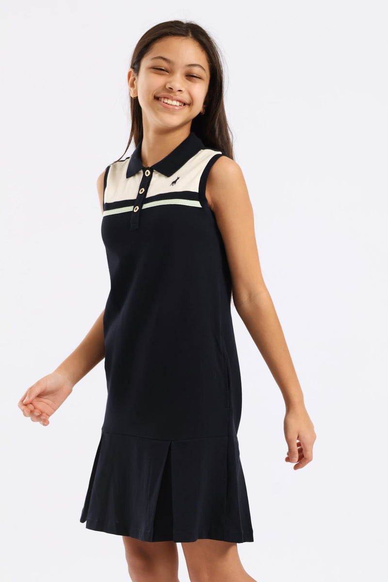 Girls Kerry Sleeveless Golfer Dress - Navy