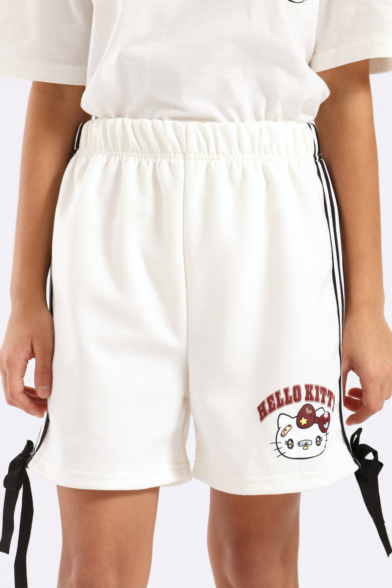 Girls Side Tape Bow Sport Short - Milk