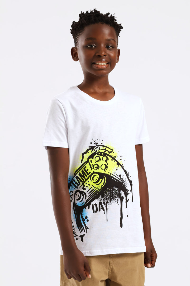 Boys Spray Paint Gamer Print Tee - White