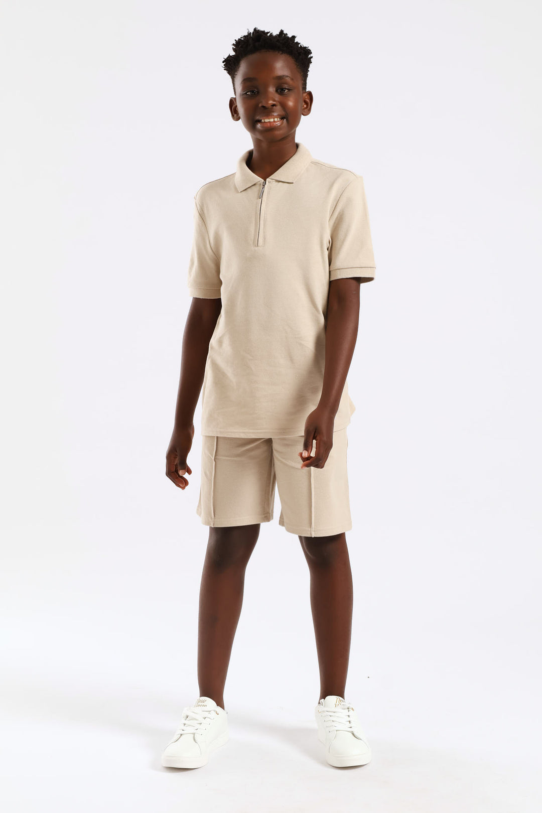 Boys Pique Zip Golfer - Stone