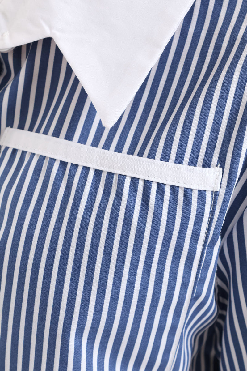 Girls Contrast Collar Cropped Shirt - Blue