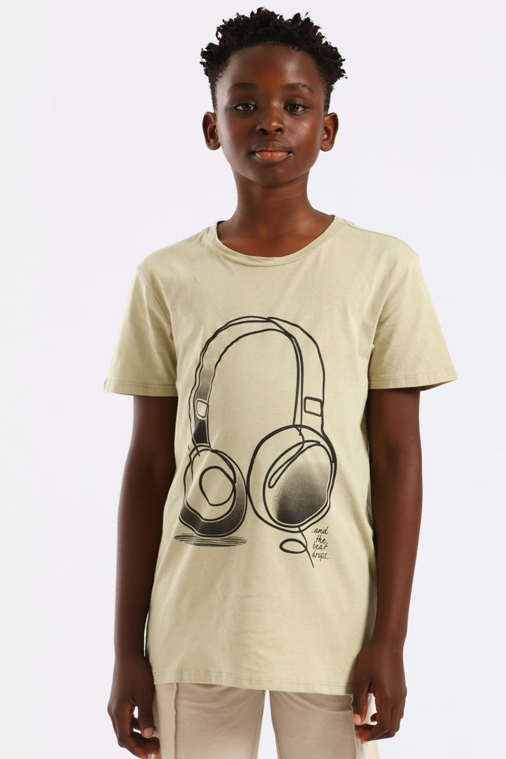 Boys Headphones Print Tee - Green