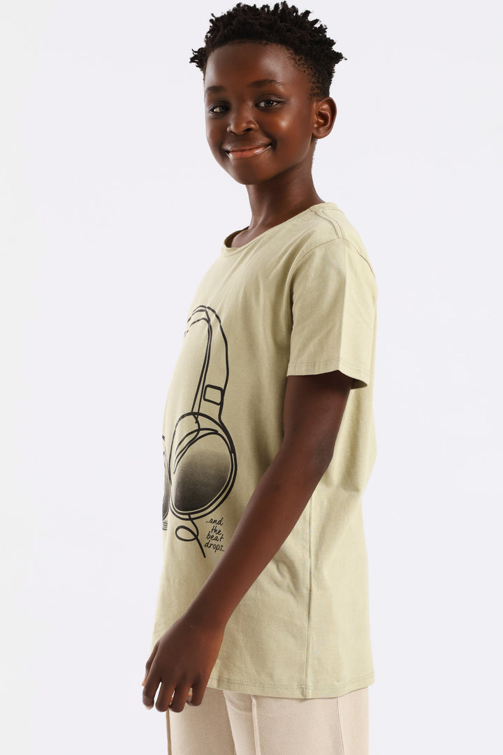Boys Headphones Print Tee - Green