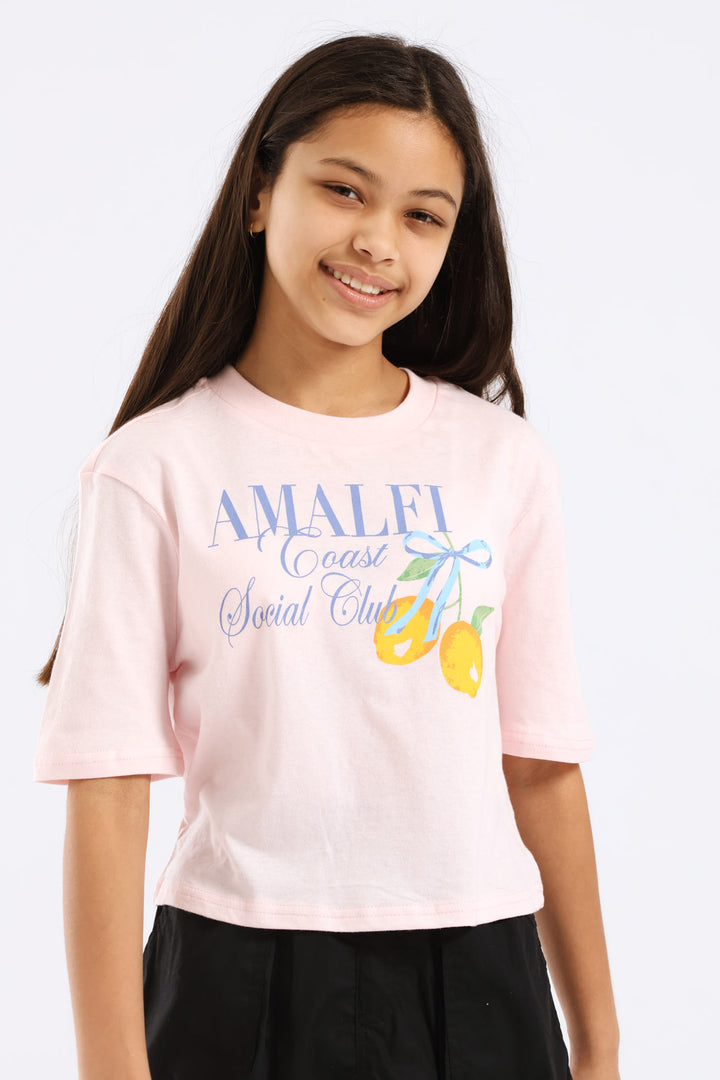 Girls Lemon Amalfi Coast Tee - Light Pink