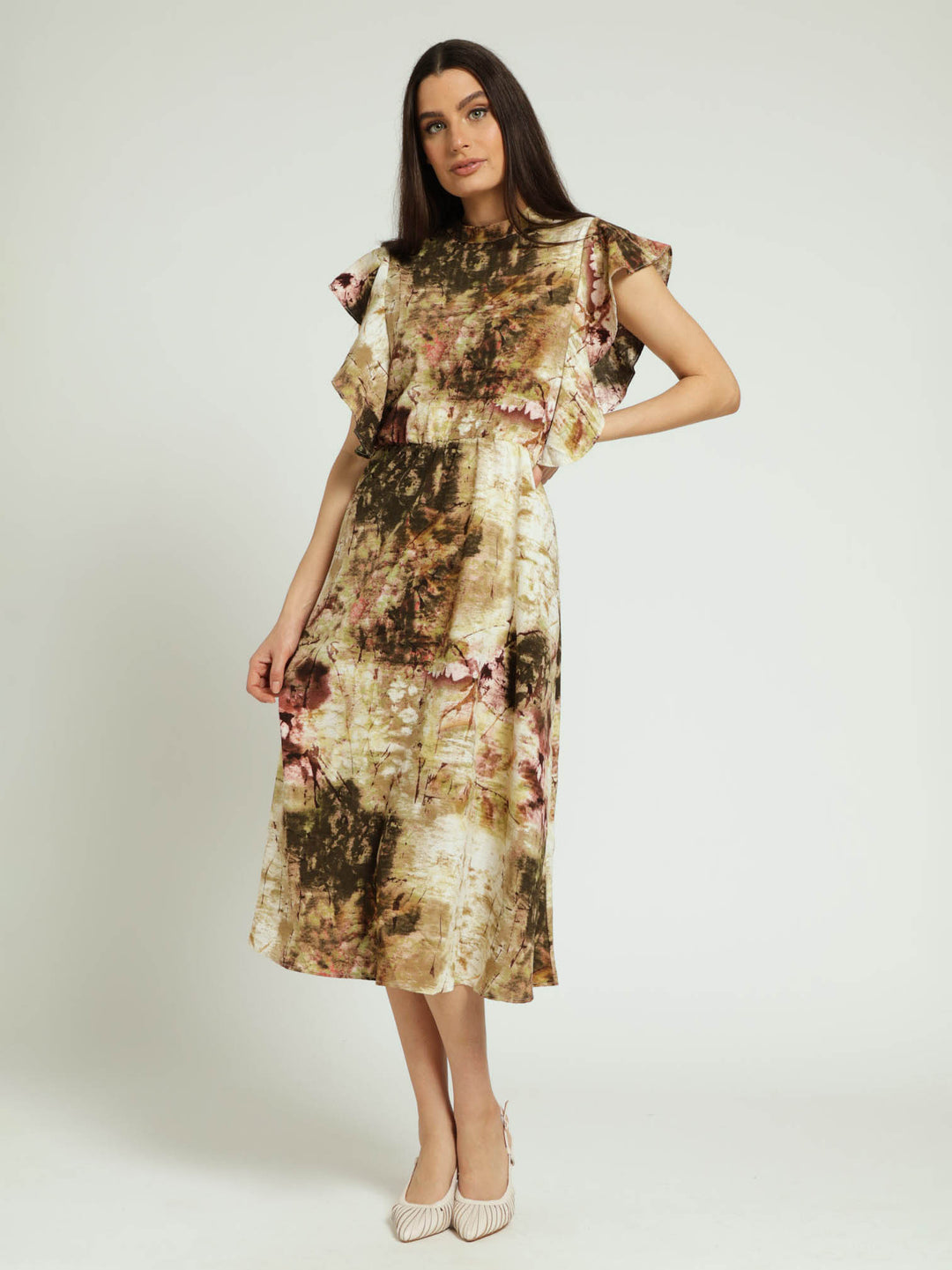 Sleeveless Frill Detail Hi-Neck Fit & Flare Tiered Dress